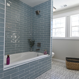 Beveled Subway Tile A New Take On, Grey Subway Tile Bathroom Ideas