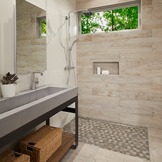 Wood Look Tile In The Shower Daltile, Hardwood Floor Tile Bathroom