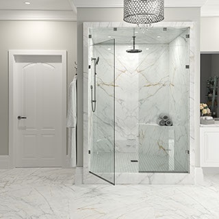Shower Designs Featuring Large Format, Porcelain Tile For Bathroom
