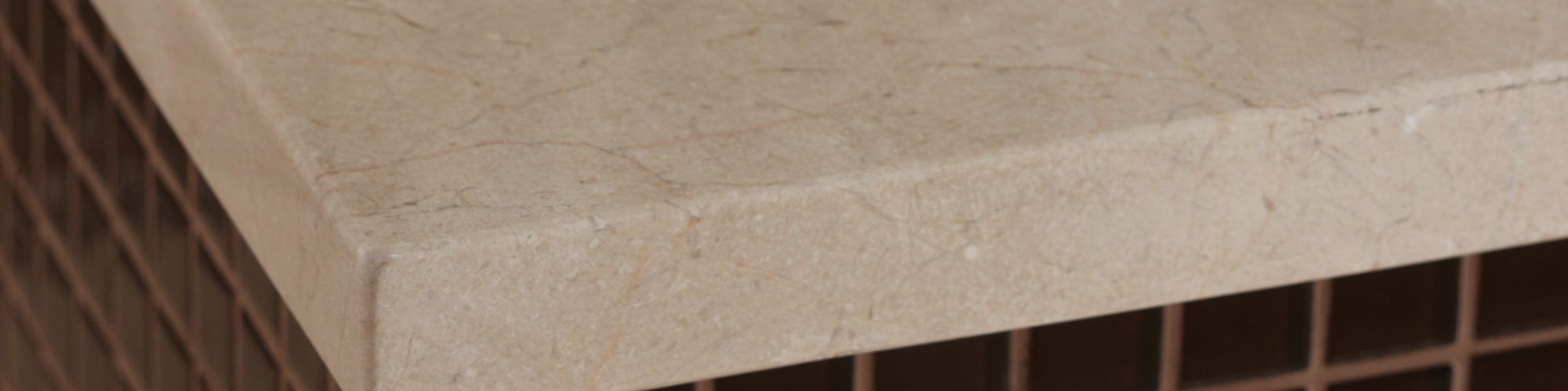 Closeup of brown marble countertop.