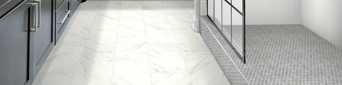 Revotile Revolutionary Porcelain Tile, Large White Herringbone Tile Floor