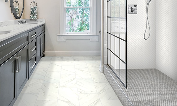 gray tile bathroom floor