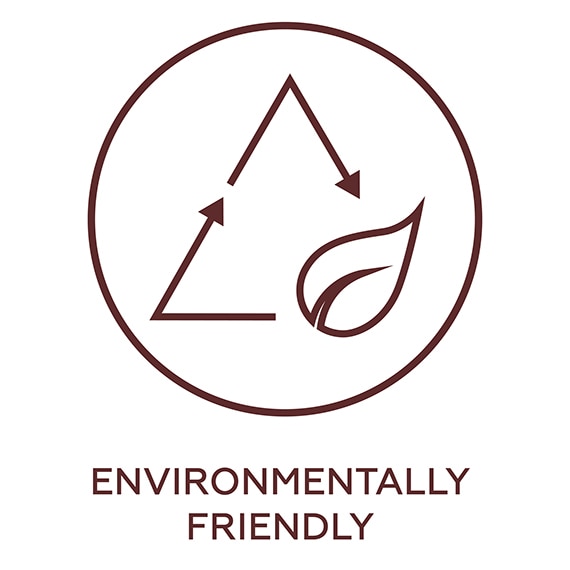 Environmentally friendly,  two arrows in triangle form with leaf in corner.