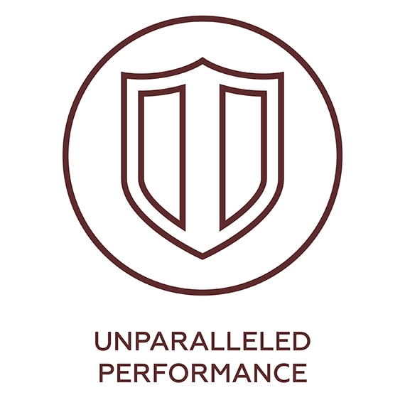 Unparalleled performance, shield icon.