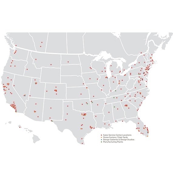 Map of the United States with Daltile locations noted.