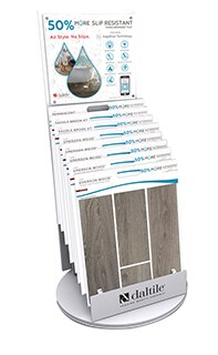 50% more slip resistant than ordinary tile. All style. No slips. StepWise Technology by Daltile.