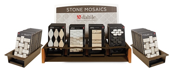 Daltile Stone Mosaics tabletop display featuring mosaic tile samples