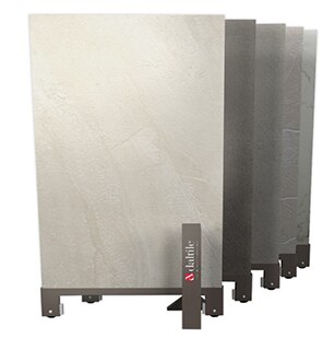 Large format tile display with 5 beige and gray 24 x 48 tile.