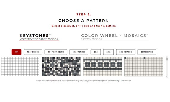 Choose a Pattern: Select a product, a tile size, and then a pattern