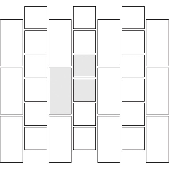 Vertical corridor tile pattern guide for two tile sizes
