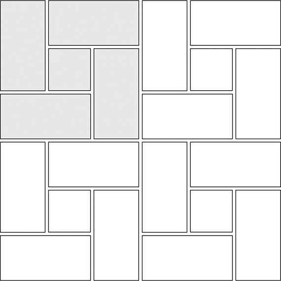 Windmill tile pattern guide for two tile sizes