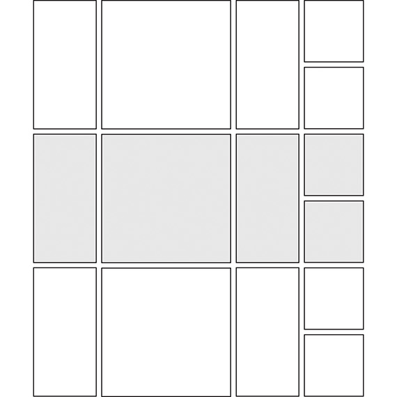 Modular corridor tile pattern guide for three tile sizes
