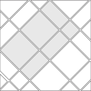 Diamond corridor tile pattern guide for three tile sizes