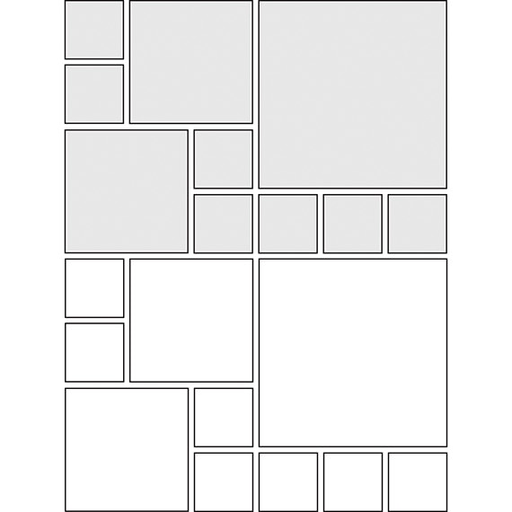 Rectangle modular tile pattern guide for three tile sizes
