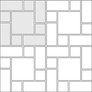 Soldiered tile pattern guide for three tile sizes