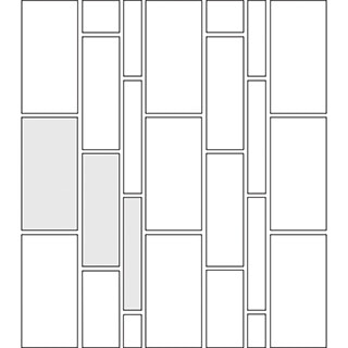Vertical staggered brick joint tile pattern guide for three tile sizes