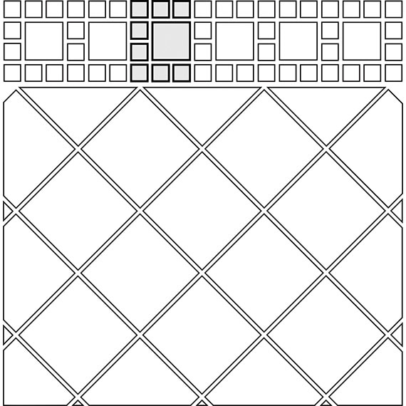 Border inset tile pattern guide for two tile sizes