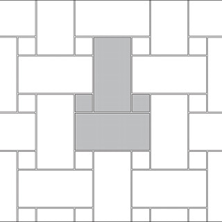 Basket weave tile pattern guide for two tile sizes