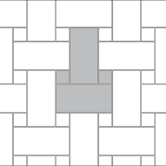 Basket weave tile pattern guide for two tile sizes