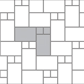 Inserted herringbone tile pattern guide for two tile sizes