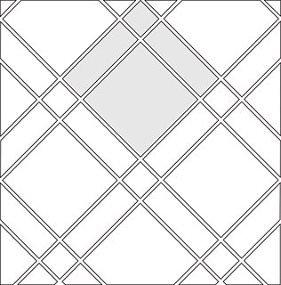 Checkered diamond tile pattern guide for three tile sizes