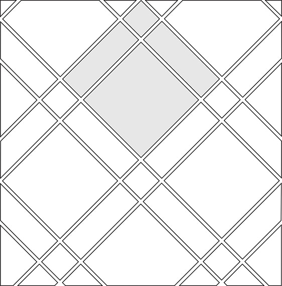 Checkered diamond tile pattern guide for three tile sizes