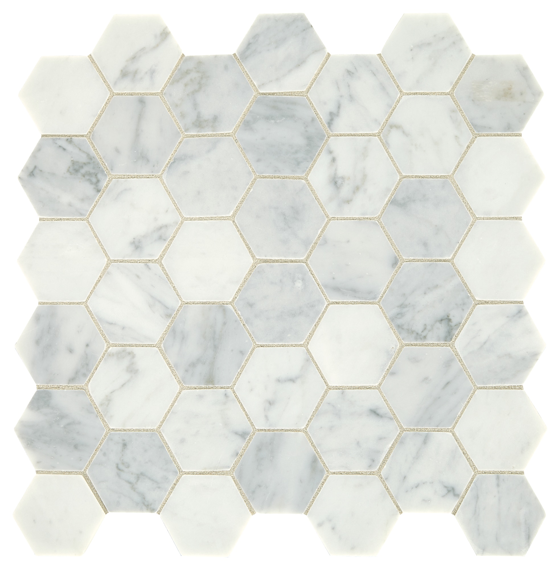 Carrara White, Hexagon, 2, Straight Edge