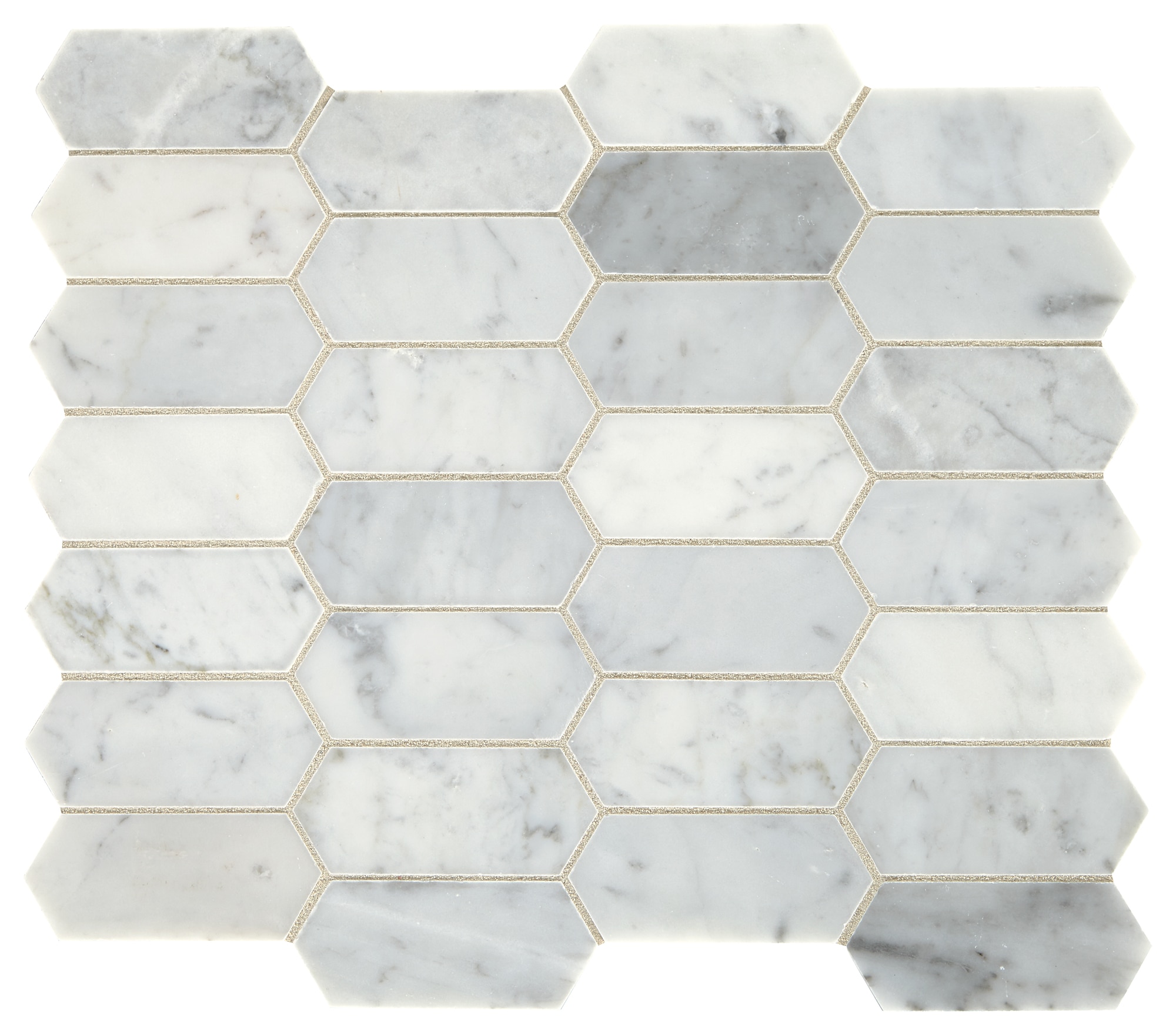Carrara White, Elongated Hexagon, 2X4, S