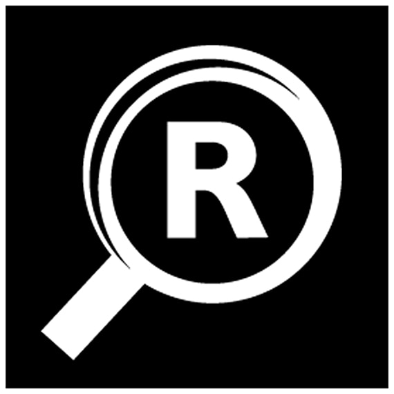 Icon depicting a magnifiying glass with the letter R in the center representing high-definition detail tile